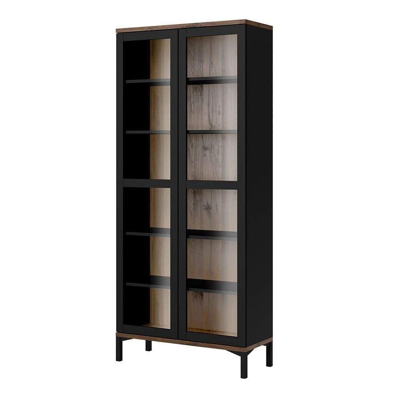 FTG Cabinet Roomers Display Cabinet Glazed 2 Doors in Black and Walnut Black and Walnut Bed Kings