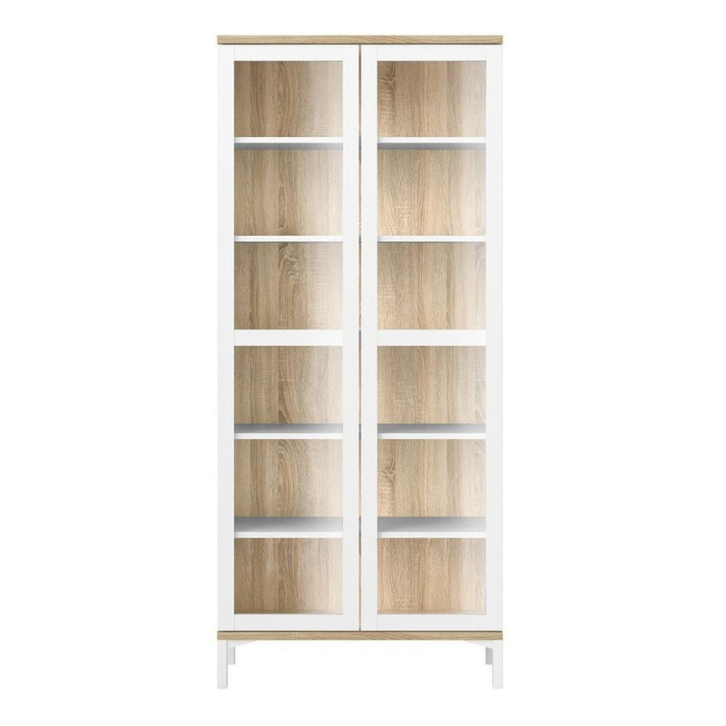 FTG Cabinet Roomers Display Cabinet Glazed 2 Doors in White and Oak White and Oak Bed Kings