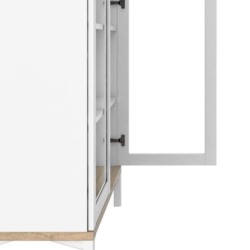 FTG Cabinet Roomers Display Cabinet Glazed 2 Doors in White and Oak White and Oak Bed Kings