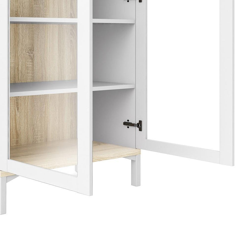 FTG Cabinet Roomers Display Cabinet Glazed 2 Doors in White and Oak White and Oak Bed Kings