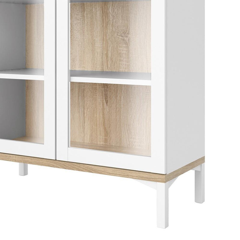 FTG Cabinet Roomers Display Cabinet Glazed 2 Doors in White and Oak White and Oak Bed Kings