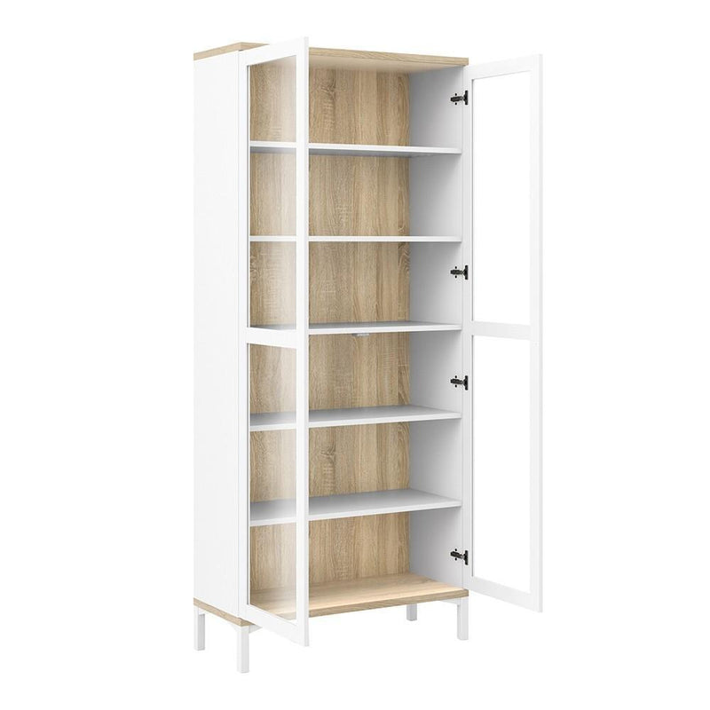 FTG Cabinet Roomers Display Cabinet Glazed 2 Doors in White and Oak White and Oak Bed Kings