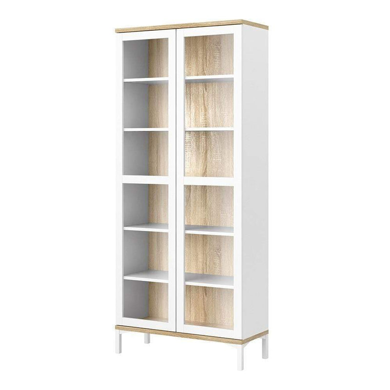 FTG Cabinet Roomers Display Cabinet Glazed 2 Doors in White and Oak White and Oak Bed Kings