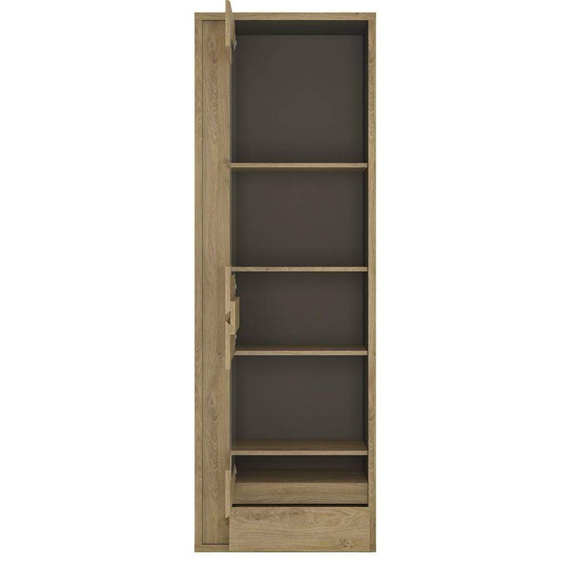 FTG Cabinet Shetland 1 Door 1 Drawer Narrow Glazed display cabinet Shetland Oak Finish Bed Kings