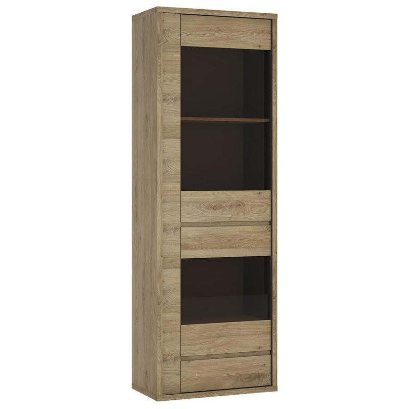 FTG Cabinet Shetland 1 Door 1 Drawer Narrow Glazed display cabinet Shetland Oak Finish Bed Kings