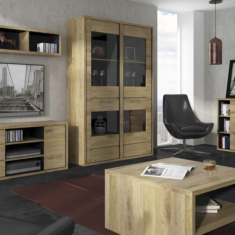 FTG Cabinet Shetland 1 Door 1 Drawer Narrow Glazed display cabinet Shetland Oak Finish Bed Kings