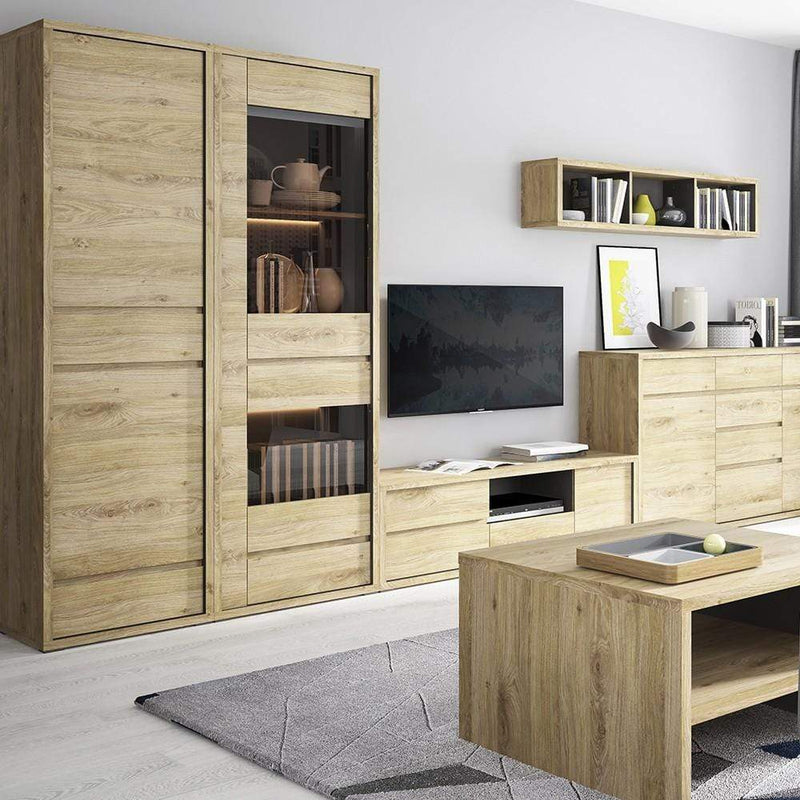 FTG Cabinet Shetland 1 Door 1 Drawer Narrow Glazed display cabinet Shetland Oak Finish Bed Kings