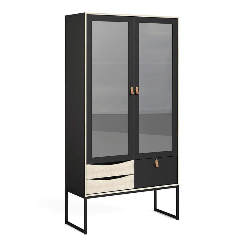 FTG Cabinet Stubbe China cabinet 2 frame doors + 3 drawers Matt Black Oak Bed Kings