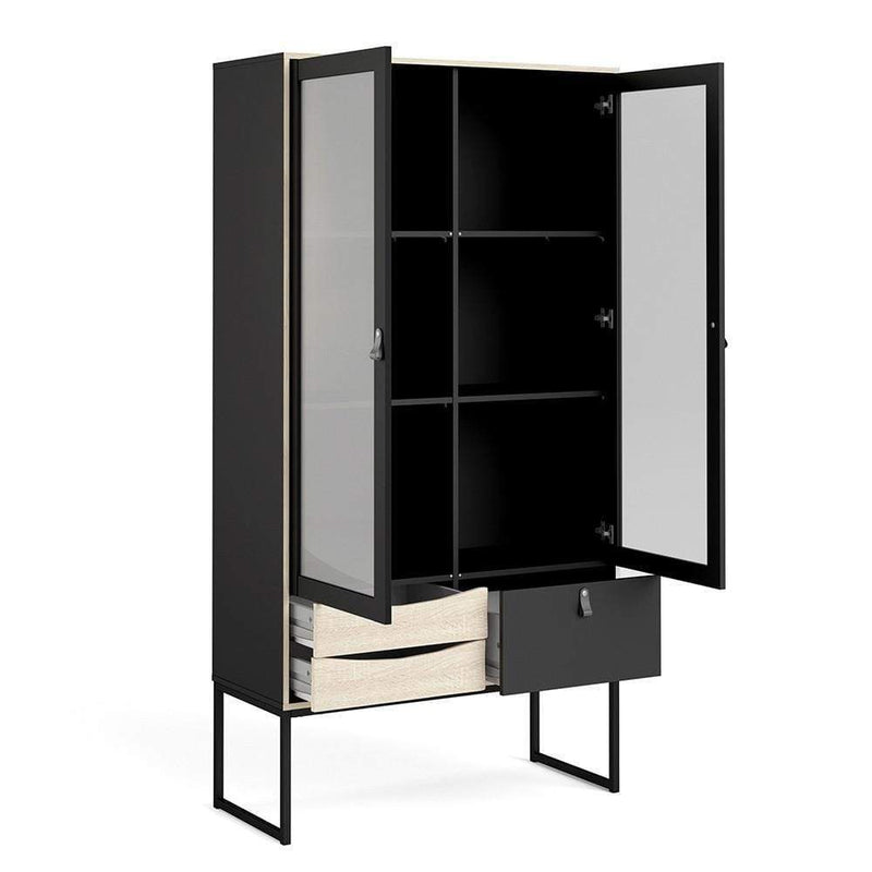 FTG Cabinet Stubbe China cabinet 2 frame doors + 3 drawers Matt Black Oak Bed Kings