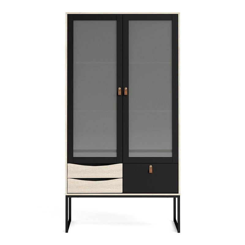 FTG Cabinet Stubbe China cabinet 2 frame doors + 3 drawers Matt Black Oak Bed Kings