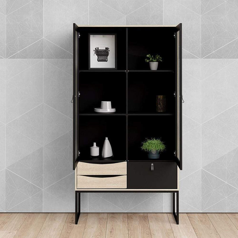 FTG Cabinet Stubbe China cabinet 2 frame doors + 3 drawers Matt Black Oak Bed Kings