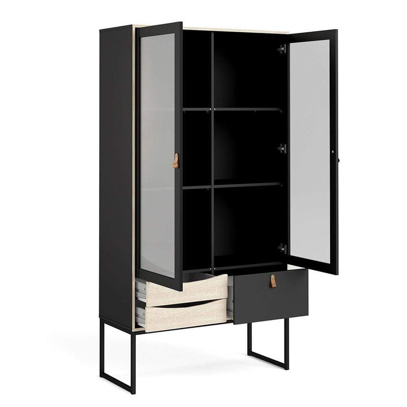 FTG Cabinet Stubbe China cabinet 2 frame doors + 3 drawers Matt Black Oak Bed Kings