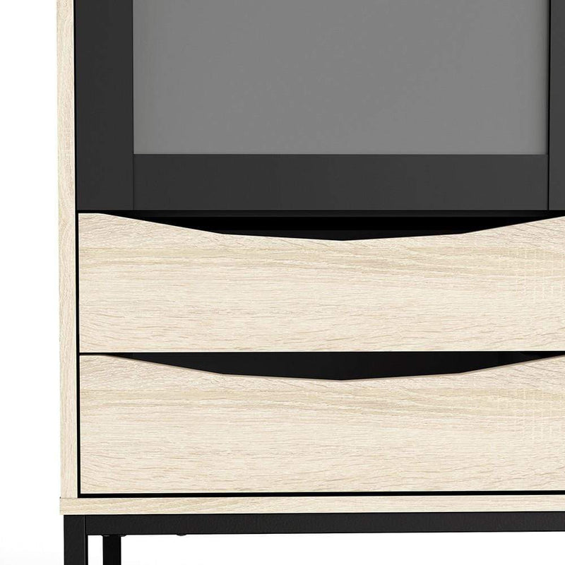 FTG Cabinet Stubbe China cabinet 2 frame doors + 3 drawers Matt Black Oak Bed Kings