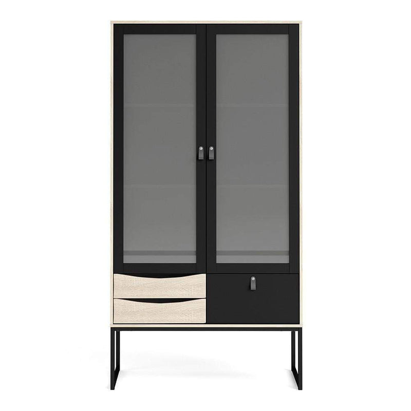 FTG Cabinet Stubbe China cabinet 2 frame doors + 3 drawers Matt Black Oak Bed Kings
