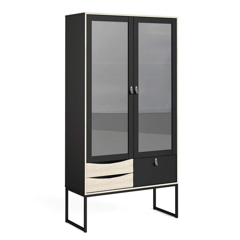 FTG Cabinet Stubbe China cabinet 2 frame doors + 3 drawers Matt Black Oak Bed Kings