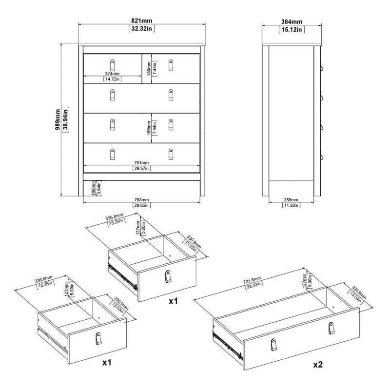 FTG Chest Of Drawers Barcelona Chest 3+2 Drawers In Matt Black Bed Kings