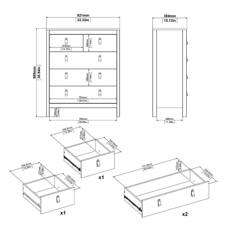 FTG Chest Of Drawers Barcelona Chest 3+2 Drawers In White Bed Kings