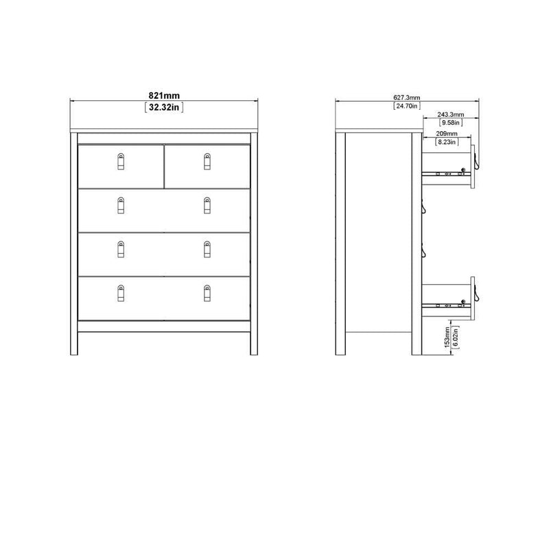 FTG Chest Of Drawers Barcelona Chest 3+2 Drawers In White Bed Kings