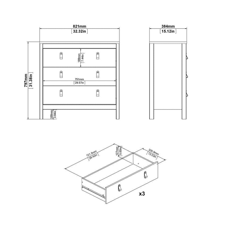 FTG Chest Of Drawers Barcelona Chest 3 Drawers In Matt Black Bed Kings