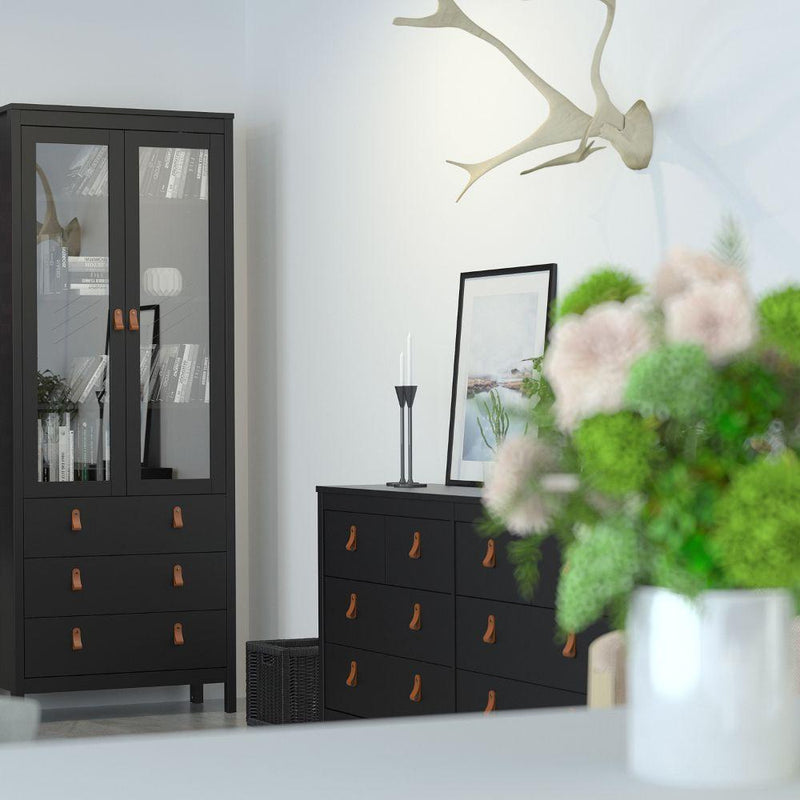 FTG Chest Of Drawers Barcelona Double Dresser 4+4 Drawers In Matt Black Bed Kings