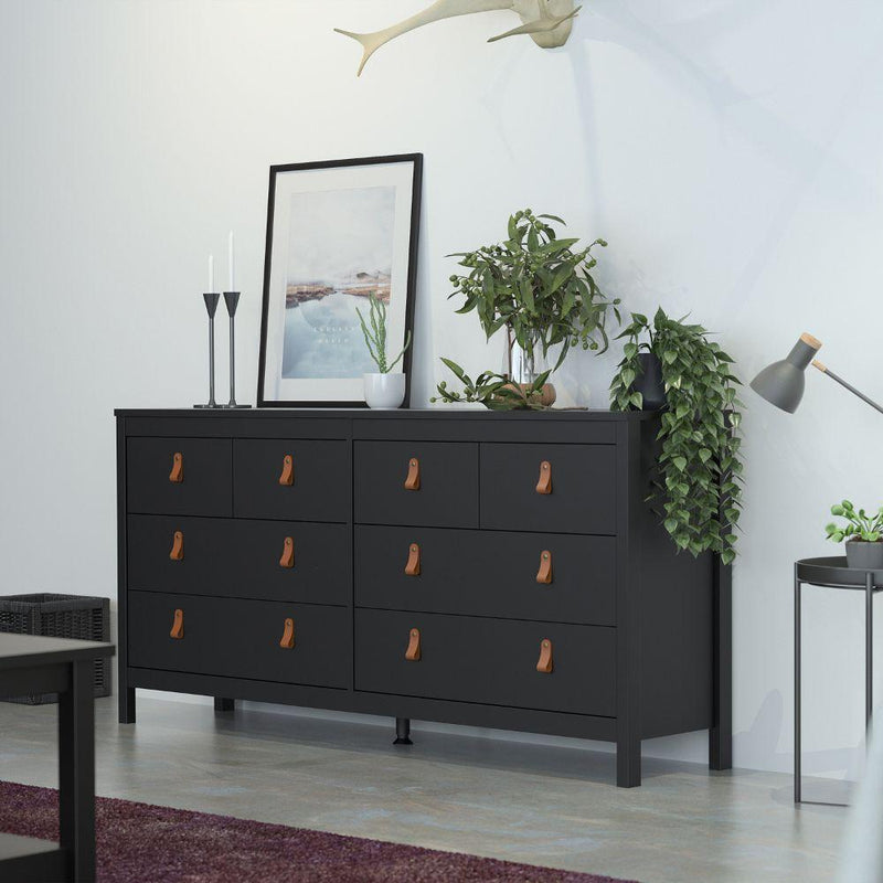 FTG Chest Of Drawers Barcelona Double Dresser 4+4 Drawers In Matt Black Bed Kings