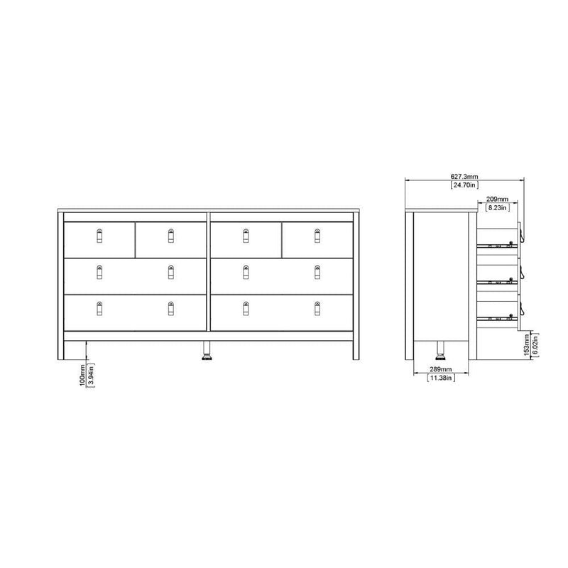 FTG Chest Of Drawers Barcelona Double Dresser 4+4 Drawers In Matt Black Bed Kings
