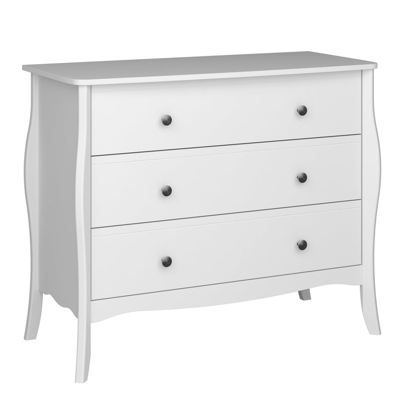 FTG Chest Of Drawers Baroque 3drw Wide Chest White Bed Kings
