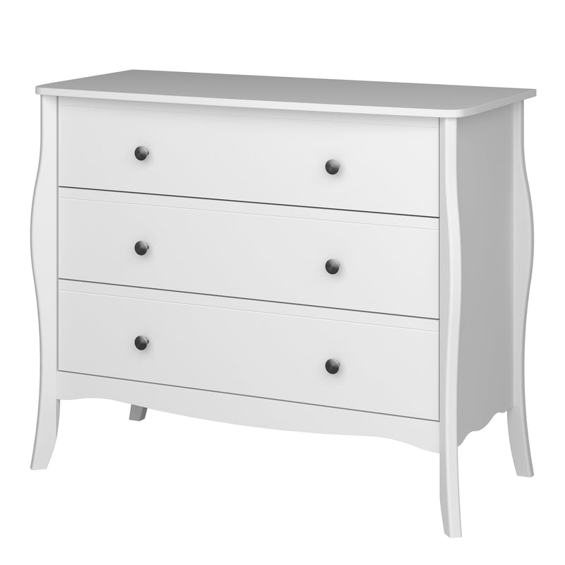 FTG Chest Of Drawers Baroque 3drw Wide Chest White Bed Kings