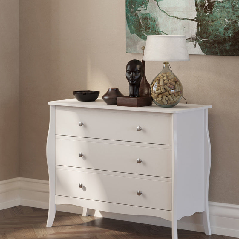 FTG Chest Of Drawers Baroque 3drw Wide Chest White Bed Kings