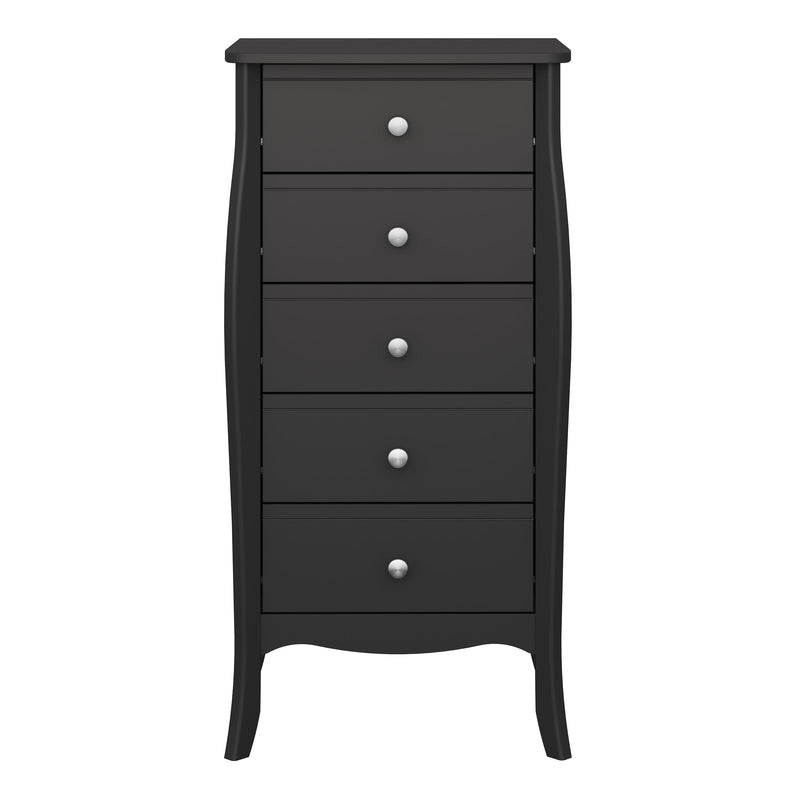 FTG Chest Of Drawers Baroque 5 Drw Narrow Black Bed Kings