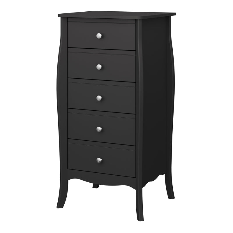 FTG Chest Of Drawers Baroque 5 Drw Narrow Black Bed Kings