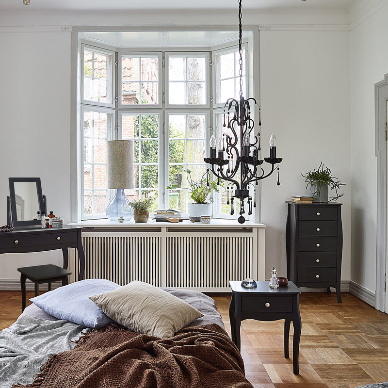 FTG Chest Of Drawers Baroque 5 Drw Narrow Black Bed Kings