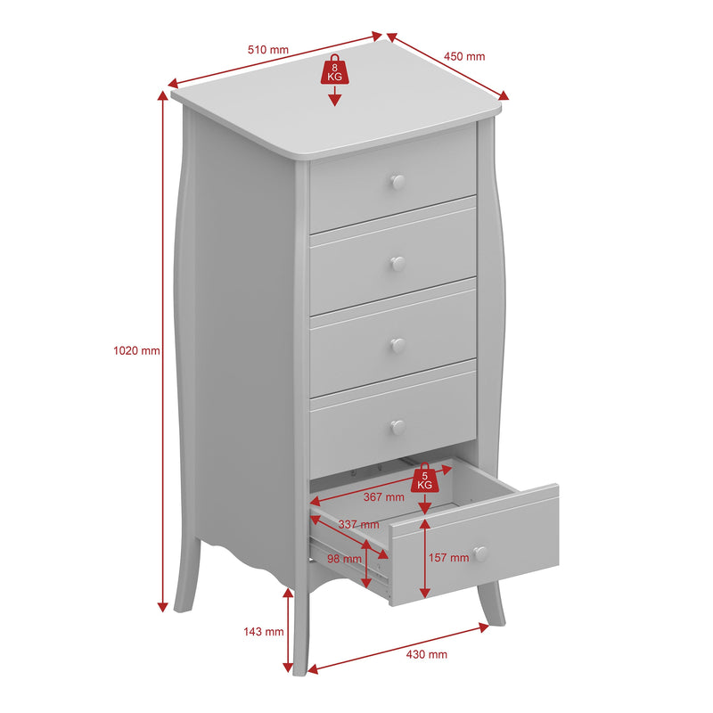 FTG Chest Of Drawers Baroque 5 Drw Narrow Black Bed Kings