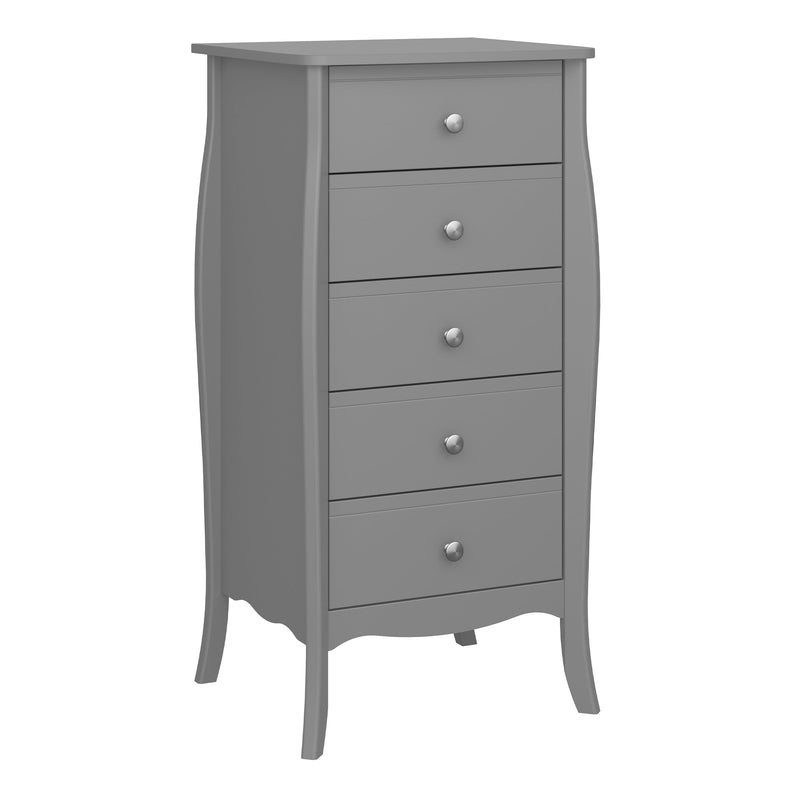 FTG Chest Of Drawers Baroque 5 Drw Narrow Grey Bed Kings