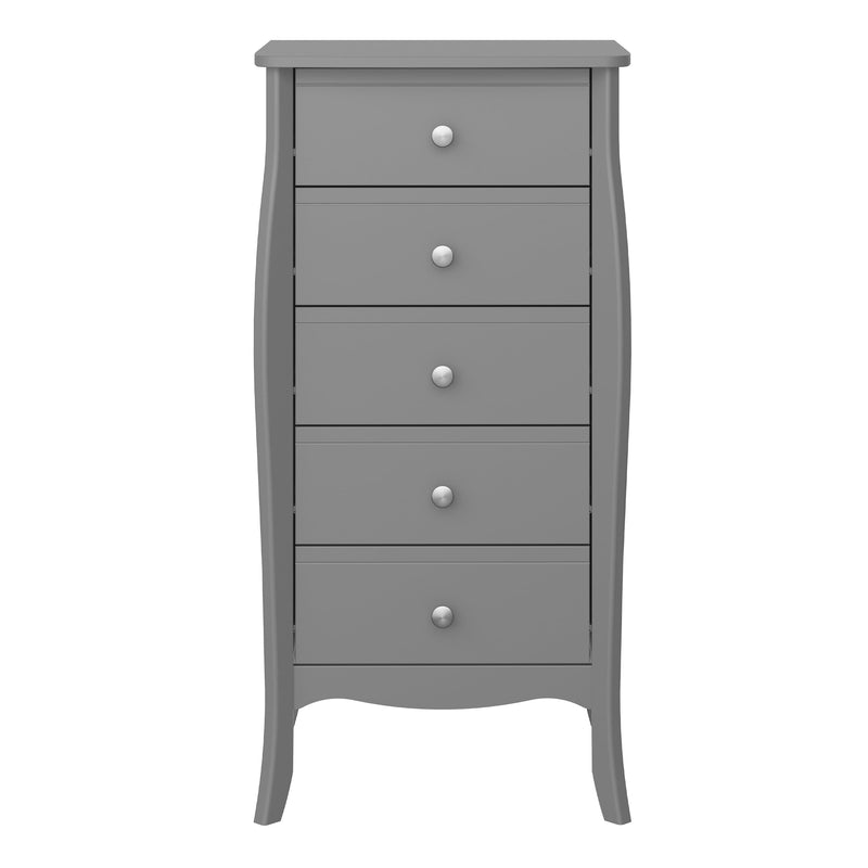 FTG Chest Of Drawers Baroque 5 Drw Narrow Grey Bed Kings