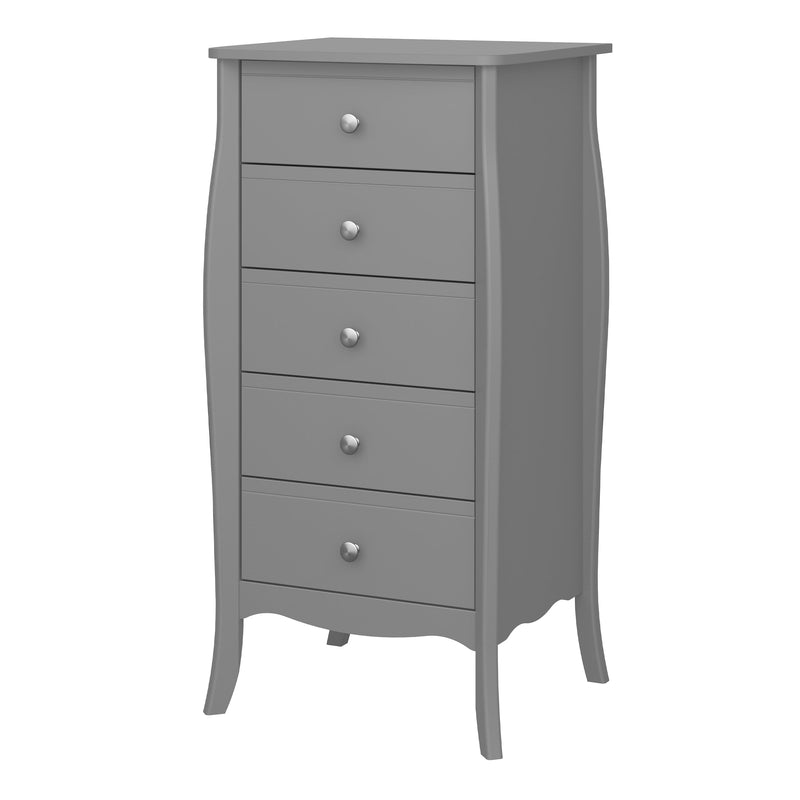 FTG Chest Of Drawers Baroque 5 Drw Narrow Grey Bed Kings