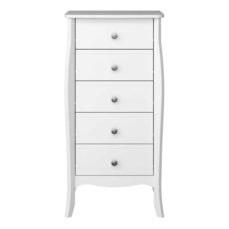 FTG Chest Of Drawers Baroque 5 Drw Narrow White Bed Kings