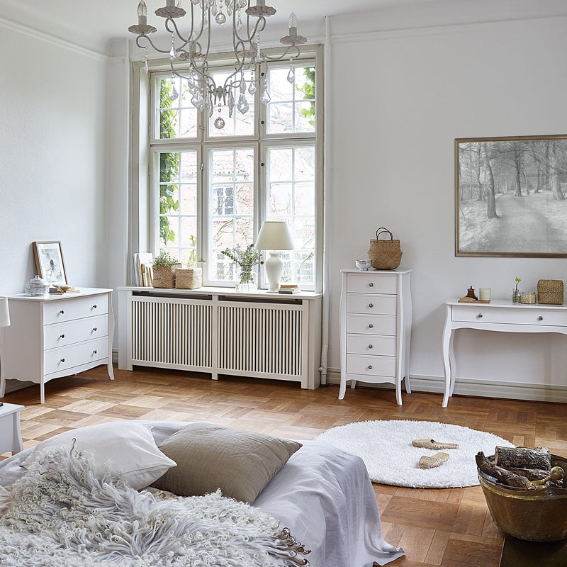 FTG Chest Of Drawers Baroque 5 Drw Narrow White Bed Kings