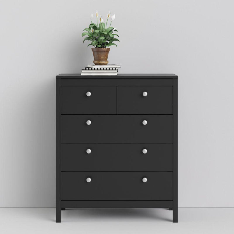 FTG Chest Of Drawers Madrid Chest 3+2 Drawers In Matt Black Bed Kings
