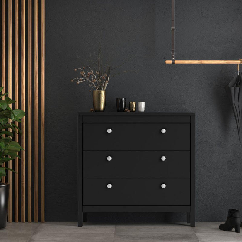FTG Chest Of Drawers Madrid Chest 3 Drawers In Matt Black Bed Kings
