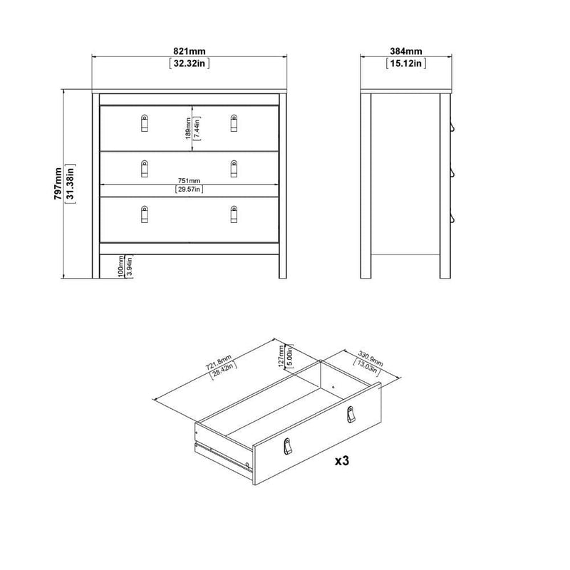 FTG Chest Of Drawers Madrid Chest 3 Drawers In White Bed Kings