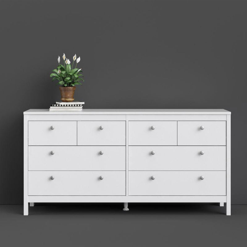 FTG Chest Of Drawers Madrid Double Dresser 4+4 Drawers In White Bed Kings