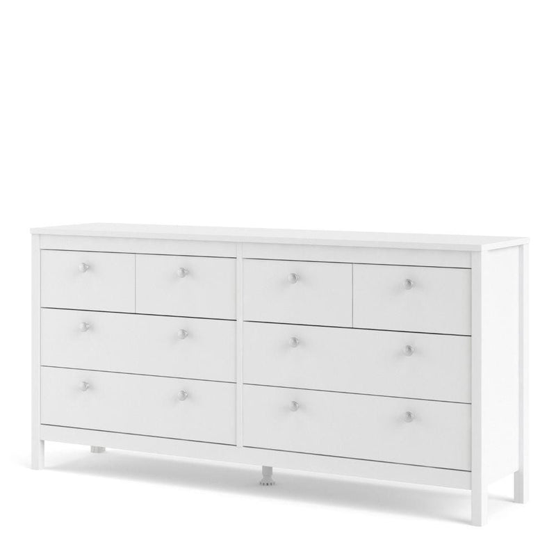 FTG Chest Of Drawers Madrid Double Dresser 4+4 Drawers In White Bed Kings
