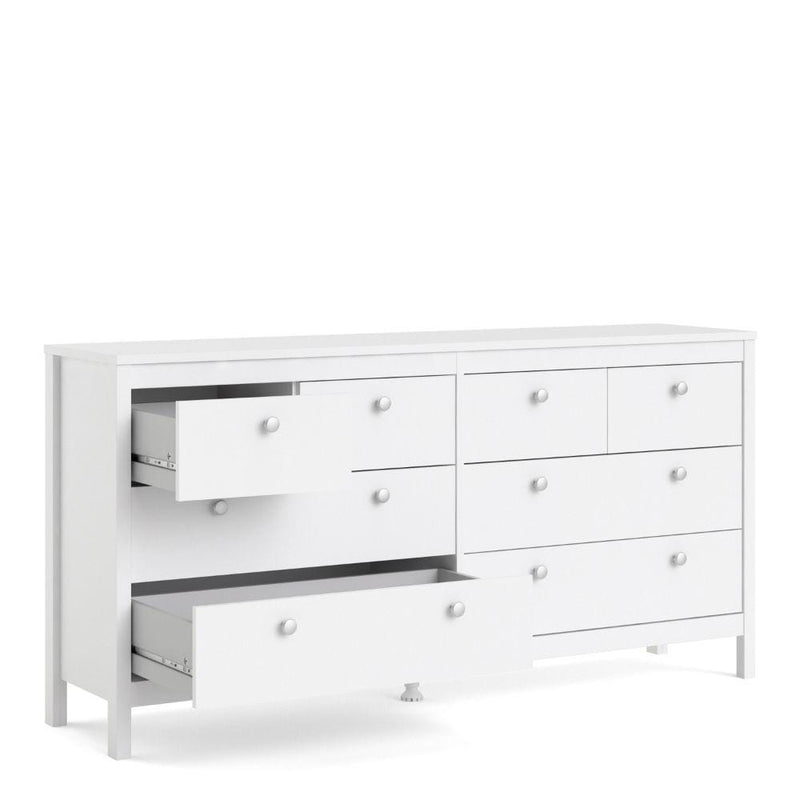 FTG Chest Of Drawers Madrid Double Dresser 4+4 Drawers In White Bed Kings