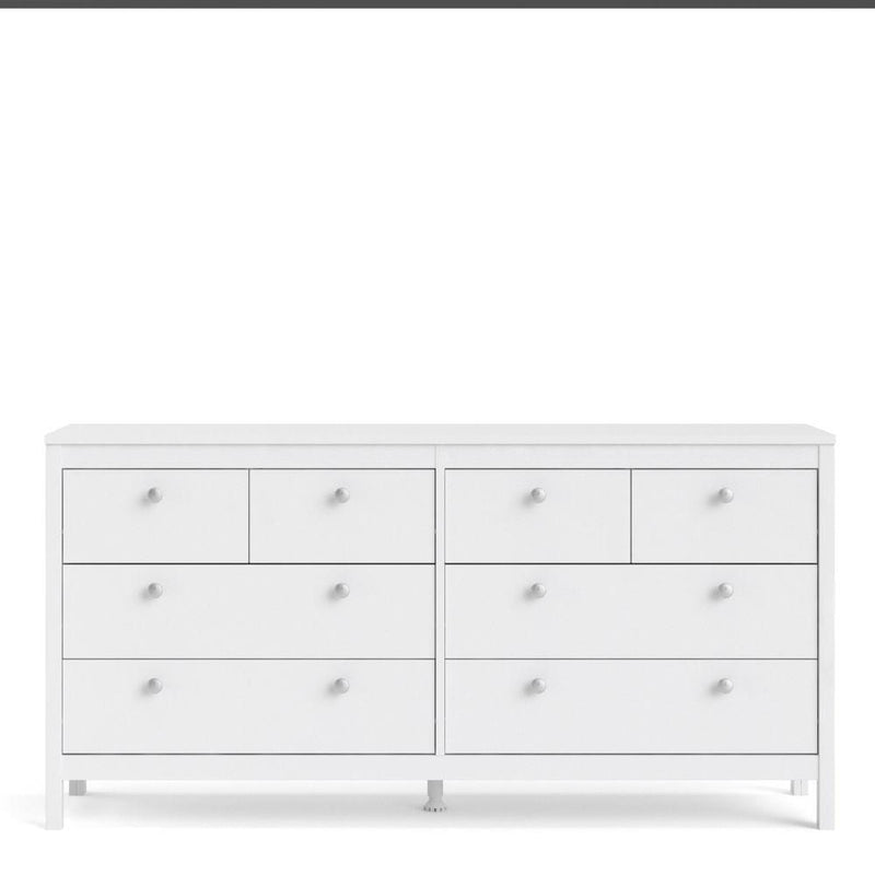 FTG Chest Of Drawers Madrid Double Dresser 4+4 Drawers In White Bed Kings