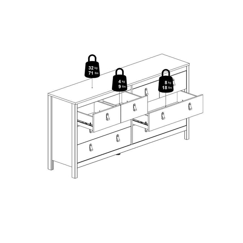 FTG Chest Of Drawers Madrid Double Dresser 4+4 Drawers In White Bed Kings