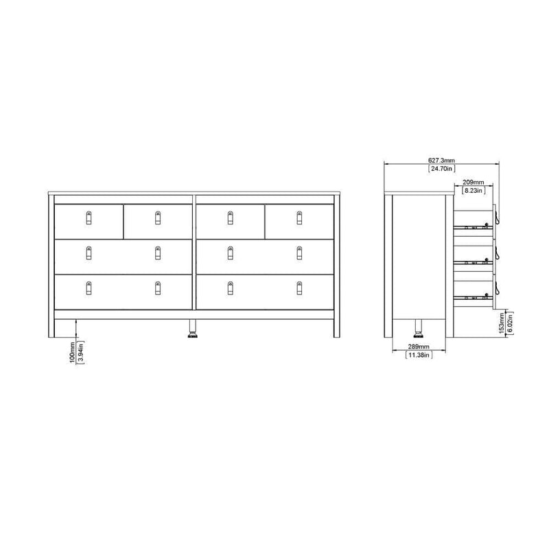 FTG Chest Of Drawers Madrid Double Dresser 4+4 Drawers In White Bed Kings