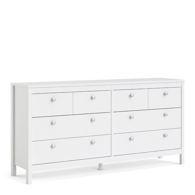 FTG Chest Of Drawers Madrid Double Dresser 4+4 Drawers In White Bed Kings