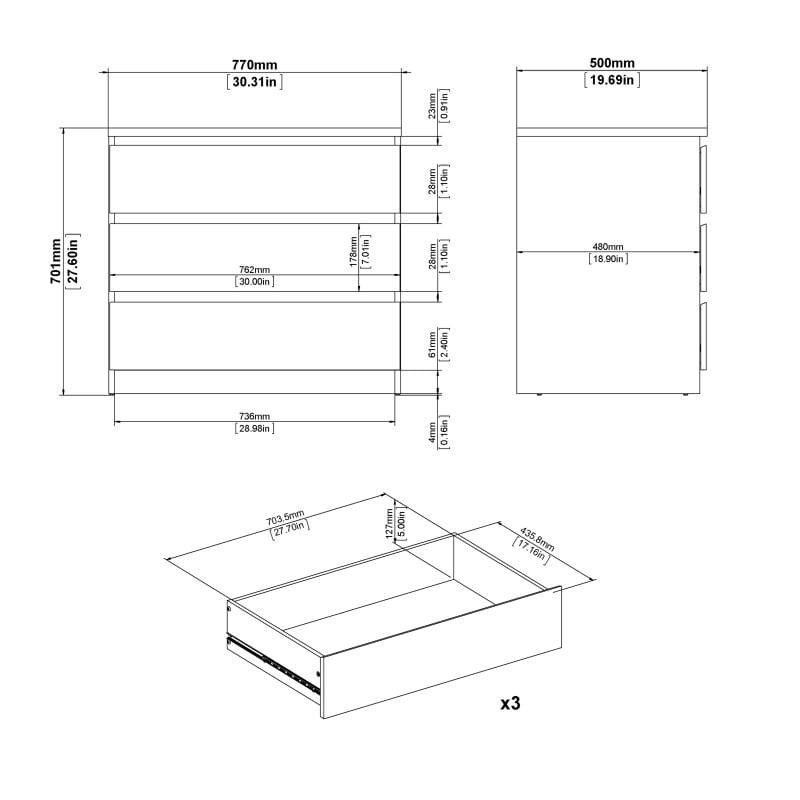 FTG Chest Of Drawers Naia Chest of 3 Drawers in Jackson Hickory Oak Bed Kings