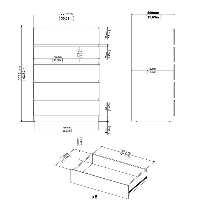 FTG Chest Of Drawers Naia Chest of 5 Drawers in Jackson Hickory Oak Bed Kings